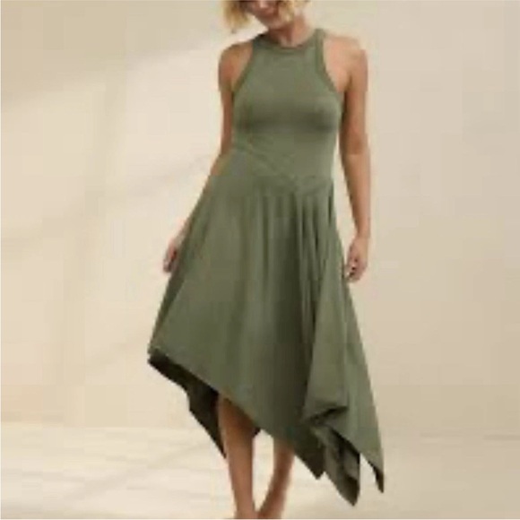Aerie Tank Asymmetric Midi Dress Green Fit & Flare Cotton Blend Size XS 2024 - Picture 5 of 13